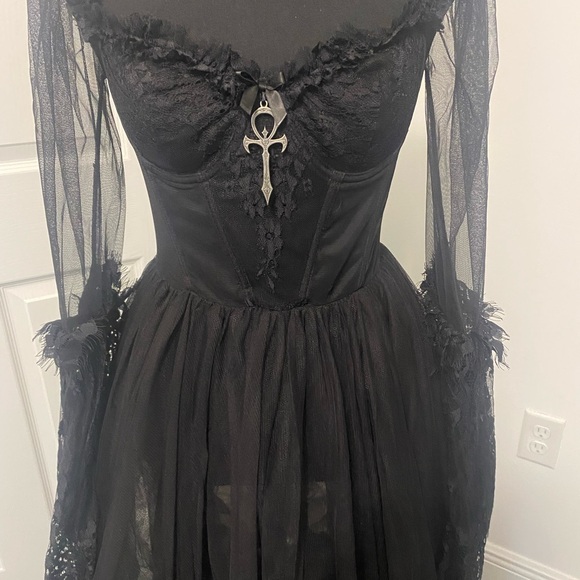 NWT Dolls Kill / Widow Black Tulle Maxi Dress - Picture 3 of 3